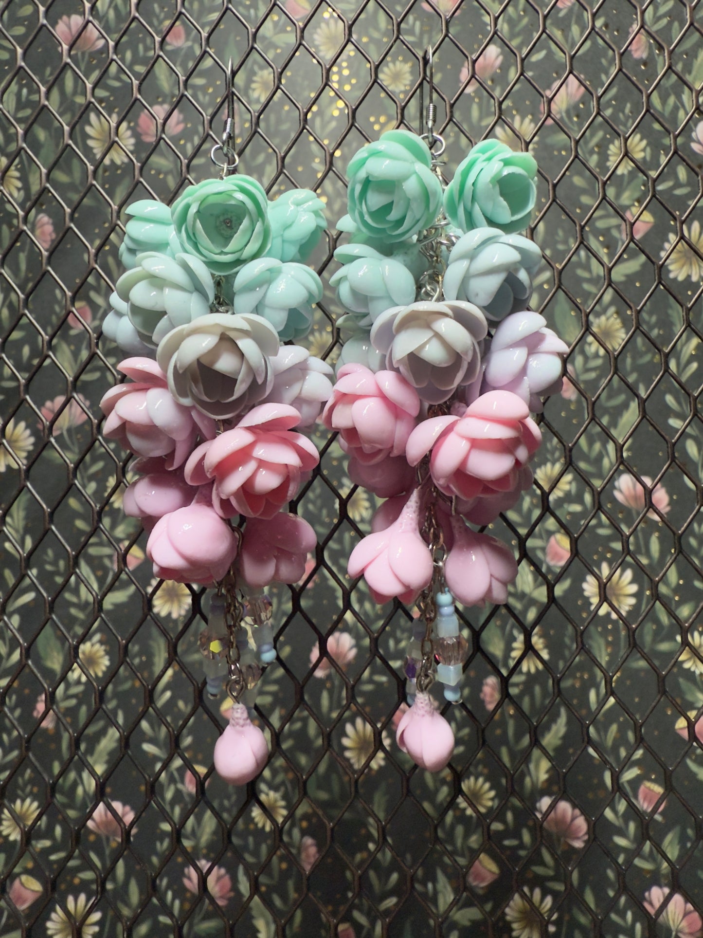Pastel Peony Chandelier Earrings