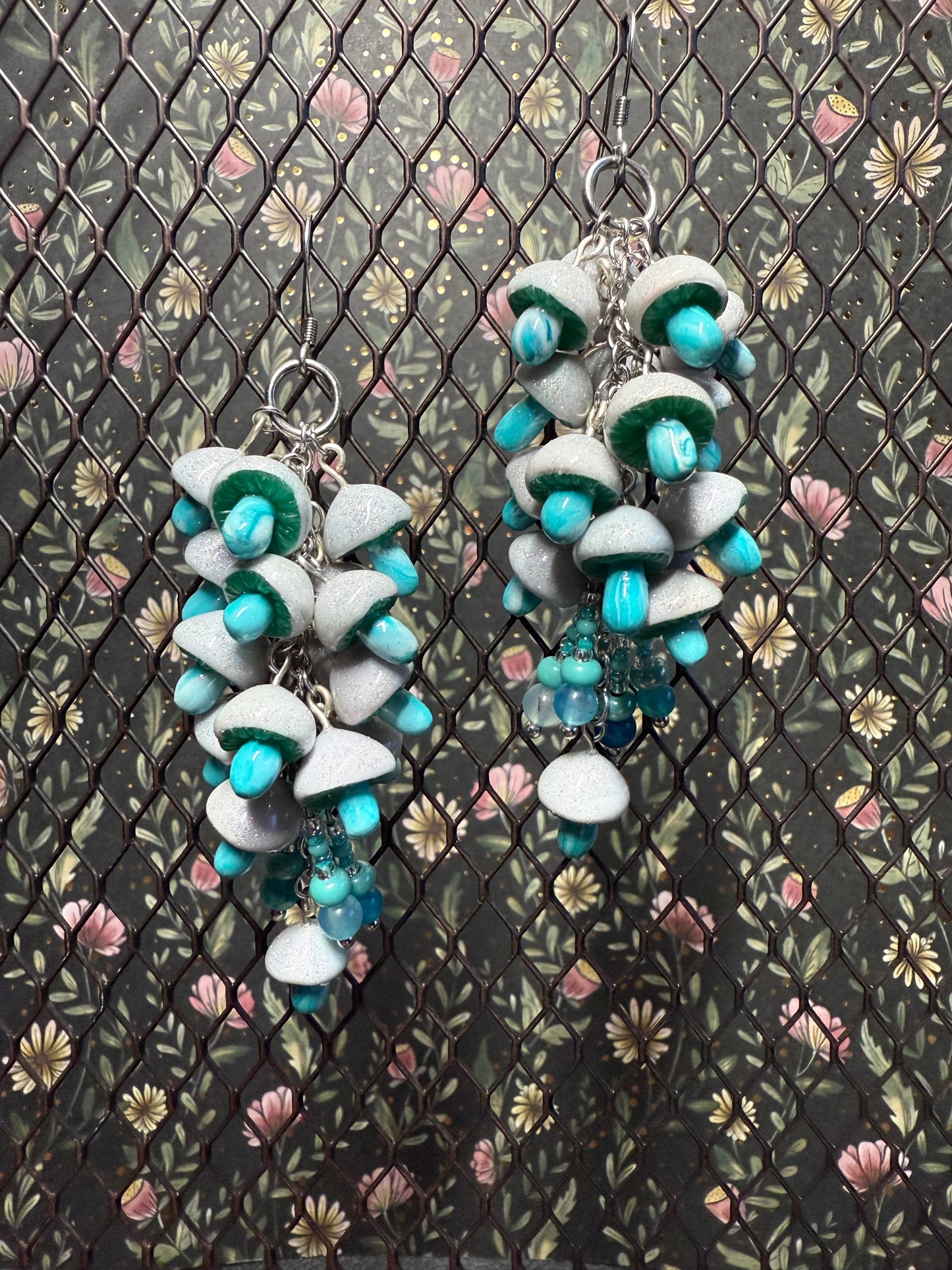 Holo Shroom Cluster - Polymer Clay Chandelier Earrings
