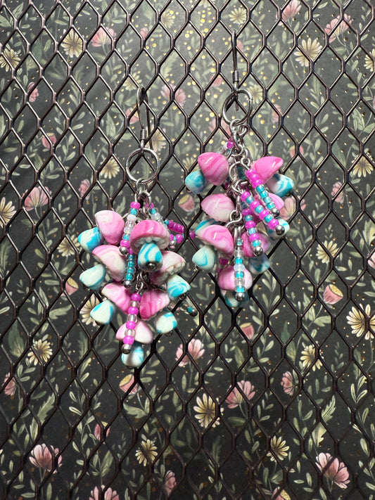 Bubblegum Shroom Cluster - Polymer Clay Chandelier Earrings