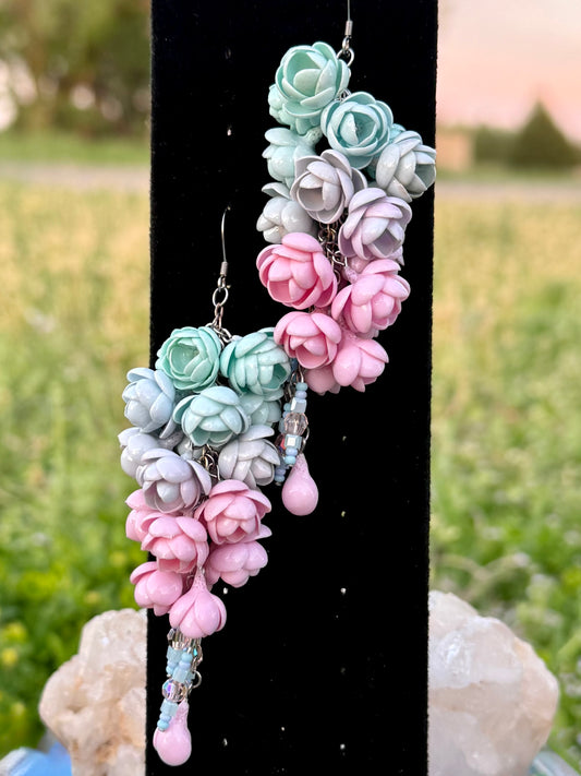 Pastel Peony Chandelier Earrings