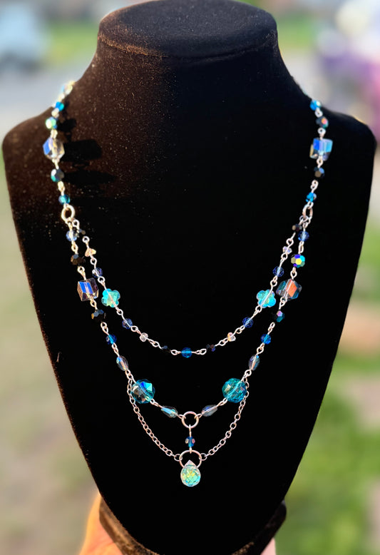 Blue Swarovski Beaded Necklace