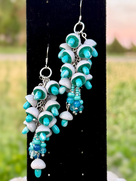 Holo Shroom Cluster - Polymer Clay Chandelier Earrings
