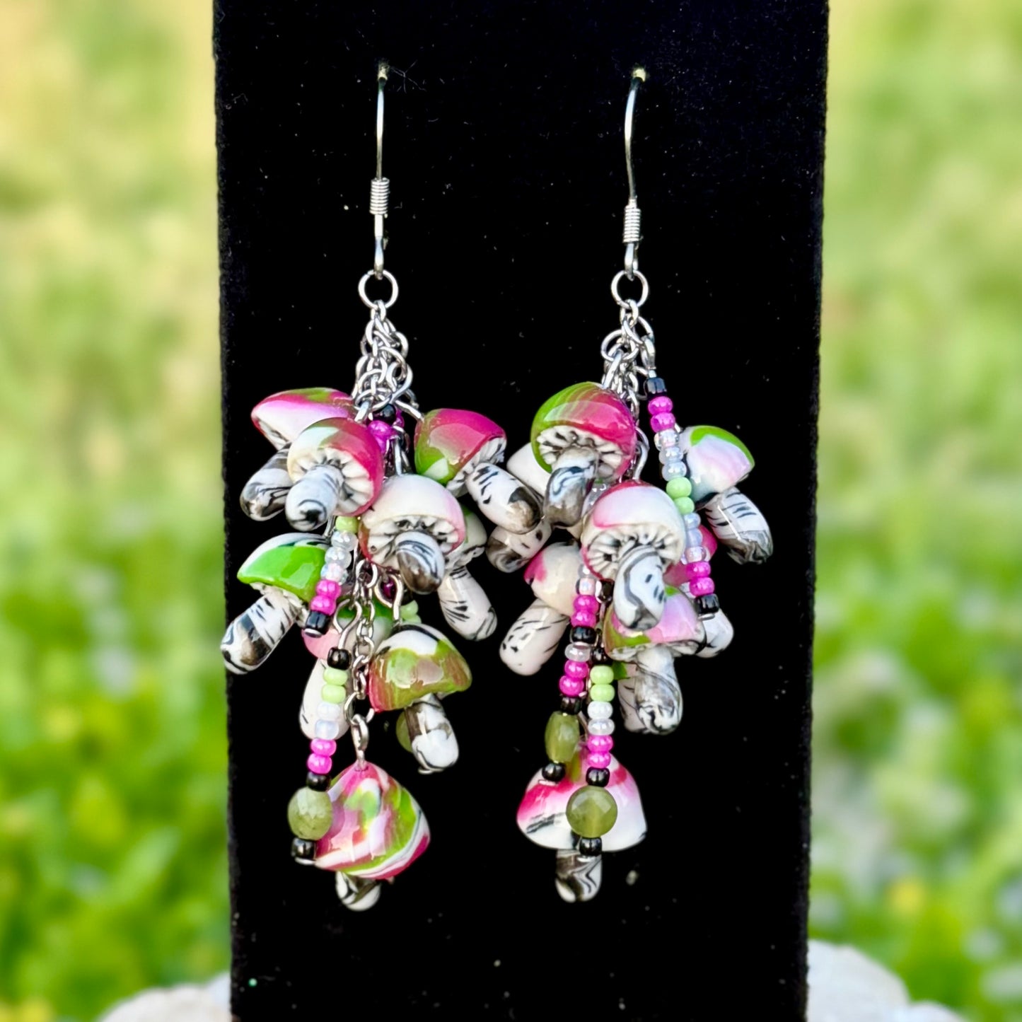 Dragonfruit Shroom Cluster - Polymer Clay Chandelier Earrings
